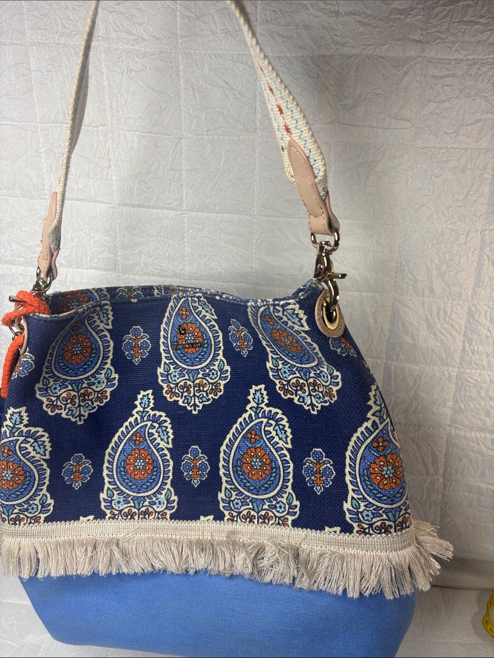 Spartina 449 Navy Paisley Canvas Shoulder Bag with Light Blue Base